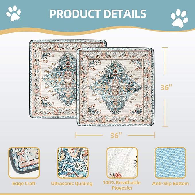 Washable Pee Pad for Dogs 2 Pack, 36" x 36" Reusable Puppy Pads Waterproof Dog Rugs, Super Absorbent, Leakproof, Dog Crate Pad, Playpen Mat, Whelping Pads, Blue Medallion