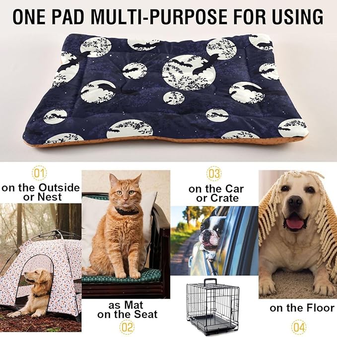 Pet Bed Halloween Bat Moon Dog Bed Mat Absorbing Non Slip Pad Pet Sleeping Mat for Small, Medium, and Large Dogs Puppy Cat 36 in x 24 in