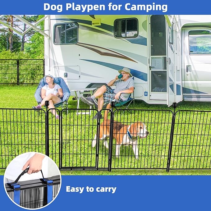 ADAVIN Metal Garden Fence with Gate, 36 in(H) 8 Panels Heavy Duty Iron Animal Barrier Fence, Indoor or Outdoor Dog Playpen, Camping Fence, No Dig Garden Border Fencing for Yard. Total 17.7 FT(L)