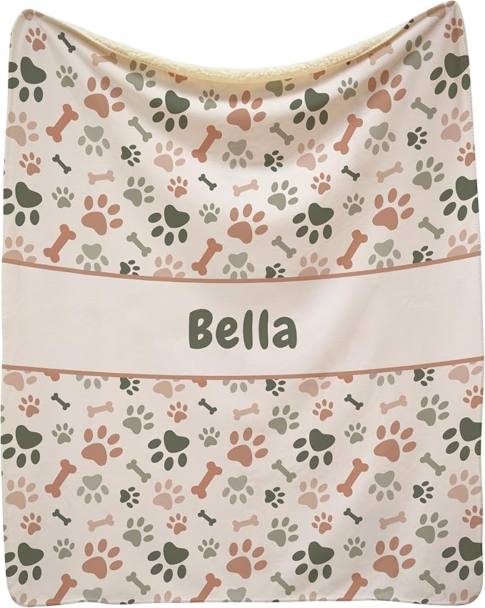 Prints Next Day – Custom 30" x 40" Sherpa Pet Lightweight Blanket Personalized with Pet Lightweight's Name - Paw Pattern - Gift for Dog Owners - Printed in America
