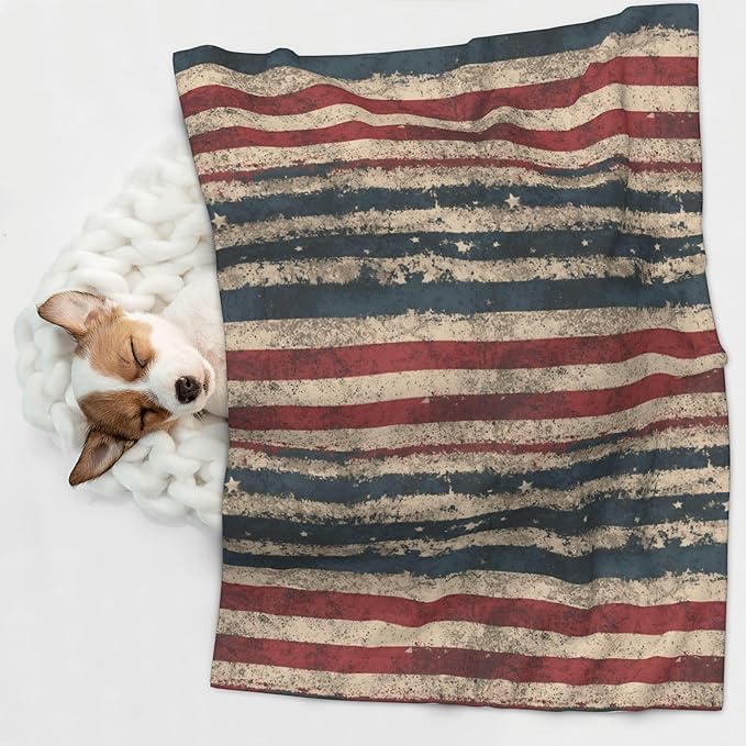 Waterproof Dog Blanket Soft Pet Blanket for Puppy Cat, Fleece Cat Throw Blankets for Furniture Bed Couch Sofa Reversible - American Patriotic Stars and Stripes 1