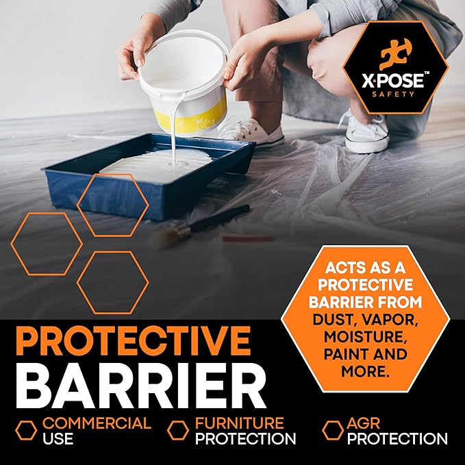 Xpose Safety Clear Plastic Sheeting 2 Pack – 10' x 100' Rolls – Heavy Duty 4 Mil Poly Sheet – Waterproof, Dustproof, Vapor Barrier – for Construction, Painting, Industrial Use
