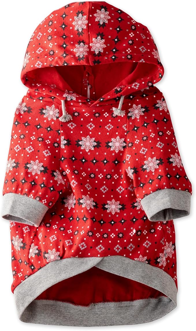 Rocky – The Orginal Lightweight Hooded TEE 100% Organic Cotton Dog Hoodie Pet Coat Sweater for Small, Medium, Large Dogs, Red Fair Isle, XX-Small