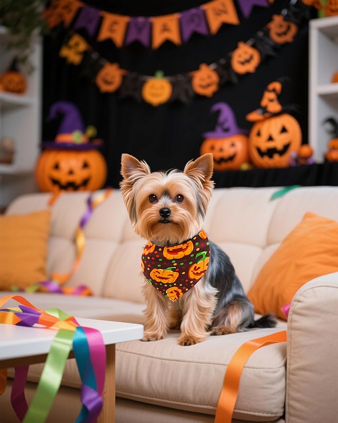 PET SHOW 50 Pack Halloween Small Dog Bandanas Bulk XS Washable Puppy Girl Boy Triangle Bibs Ghost Pumpkin Kerchief Set Cats Scarves Pet Holiday Grooming Accessories
