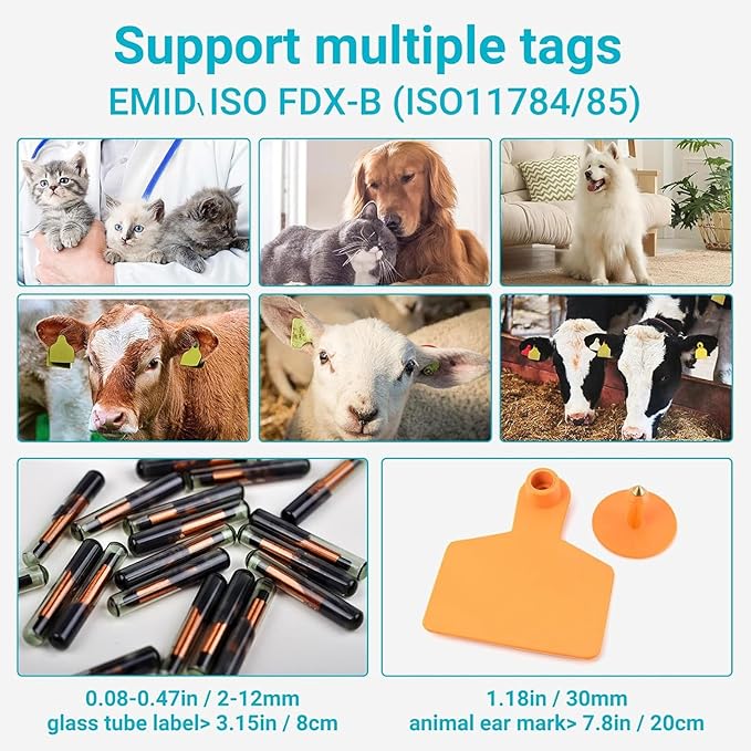 Hyuduo Pet Microchip Scanner, Bluetooth and USB C Portable Handheld Animal Chip Reader with 128 Data Storage for EMID FDX B ISO 11784/85 Chips