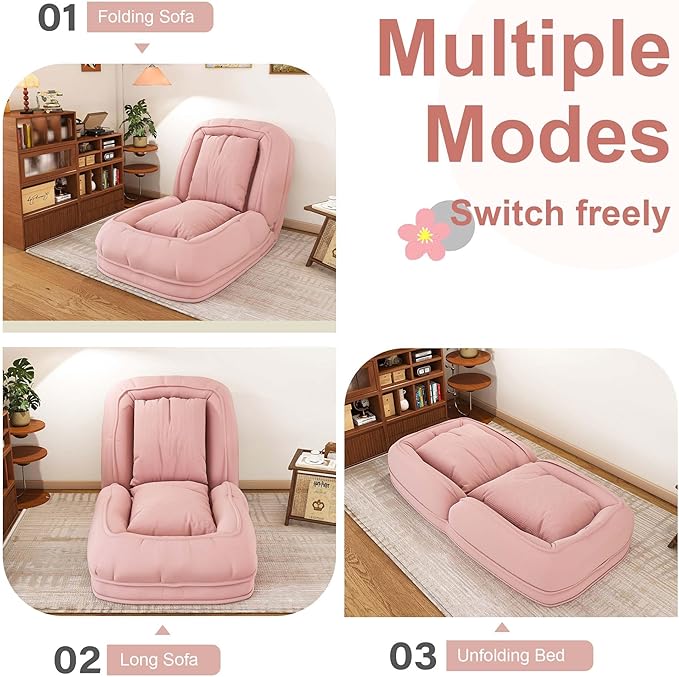 Oversized Human Dog Bed for Adult, Foldable Giant Human Pet Bed with 2 Soft Pillows, Large Sized Dog Sofa with 5 Adjustable Position for Humans, Metal Frame & Corduroy (Pink)