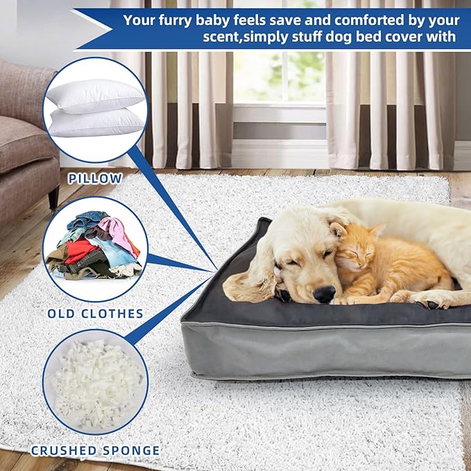 Dog Bed Cover, Comfortable and Quiet Dog Bed Covers for Pet Mat Bed,Washable Removable Cover，Faux Leather Pet Nest, 44" L x 32" W x 4" H，Cover Only