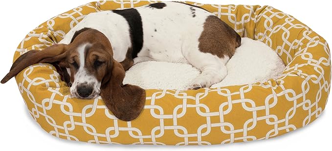 Majestic Pet 32 Inch Links Sherpa Calming Dog Bed Washable – Cozy Soft Round Dog Bed with Spine for Head Support - Fluffy Donut Dog Bed 32x23x7 (inch) – Round Pet Bed Medium - YELLOW