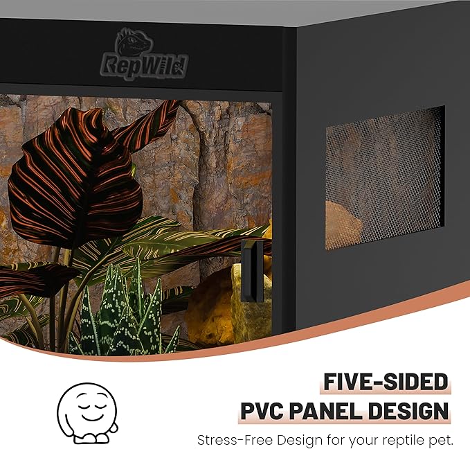 50 Gallon PVC Reptile Enclosure, RepWild 36"x18"x18" Stackable Terrarium/Tank with Dual Side Ventilation Mesh, Removable Glass Doors & Lock for Bearded Dragons, Ball Python, Geckos, Lizards