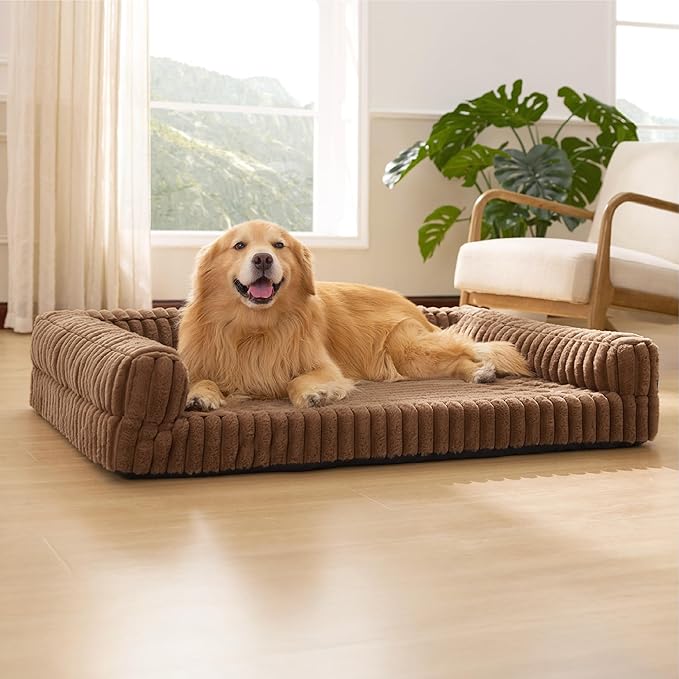 Bedsure ComfyFleece Orthopedic Dog Bed with Waterproof Dog Blanket for XL Dogs, Brown