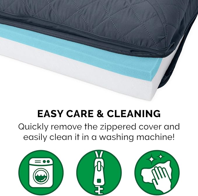 Furhaven Cooling Gel Dog Bed for Large/Medium Dogs w/ Removable Bolsters & Washable Cover, For Dogs Up to 55 lbs - Quilted Sofa - Iron Gray, Large