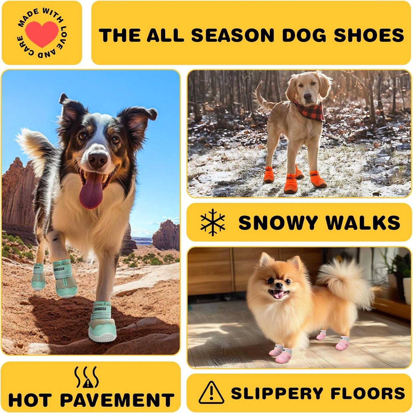 Hcpet Dog Shoes for Large Dogs, Breathable Dog Booties for Small Medium Dogs, Anti-Slip Dog Boots & Paw Protectors for Hot Pavement Winter Snow Hiking with Reflective Straps Blue Size 4