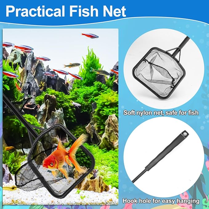 Fish Tank Cleaning Kit Set of 4 Pieces, Aquarium Siphon Algae Scraper Aquarium Net Algae Remover for Fish Tank, Aquarium Cleaner Vacuum Suitable for Changing Water and Cleaning Fish Tanks