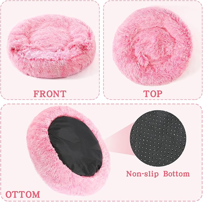NOYAL Calming Dog Bed for Anxiety, Hooded Donut Cave with Blanket, Plush Fluffy Washable Pet Bed for Small Medium Dogs & Cats