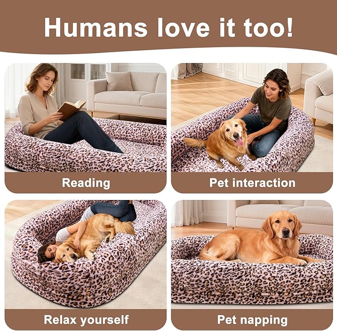 Human Dog Bed for Adult,70"x38"x10" Extra Large Human Pet Bed,Orthopedic Washable XL Dog Bed with Memory Foam (Pink Leopard Print)