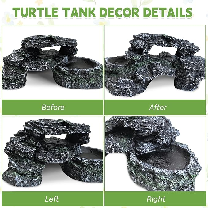 PINVNBY Reptile Hide Resin Turtles Dock for Aquarium (Size: 7.1 x 4.7 x 2.7 inches), Turtle Basking Platform for Small Size Snake Crested Gecko Lizard Frogs Newts