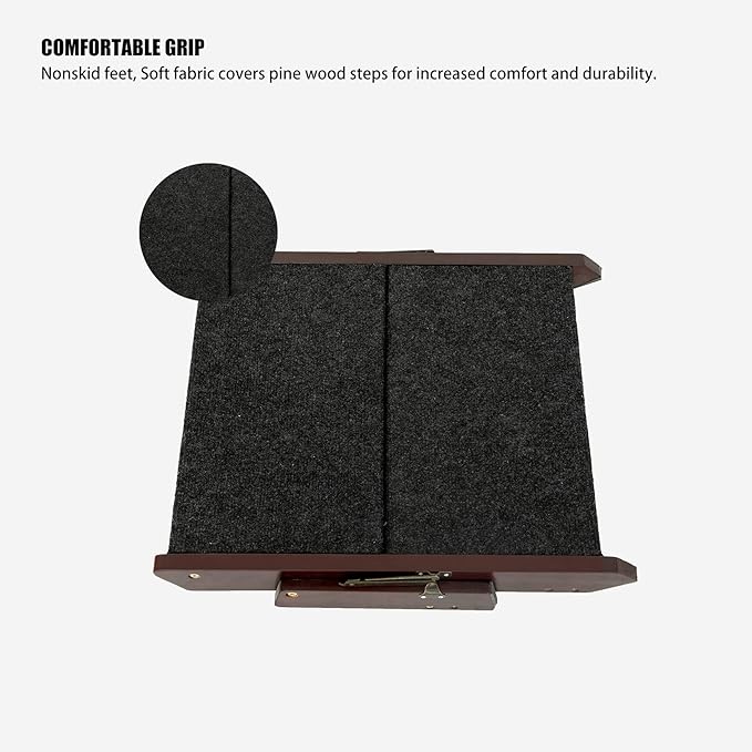 MEWANG Wooden Pet Stairs/Pet Steps - 2-in-1 Foldable Stairs & Ramp for Beds and Cars - Portable Dog/Cat Ladder Up to 110 Pounds - Great for Small and Older Animals(Brown) (17.3" L x 17.24" W x 13" H)