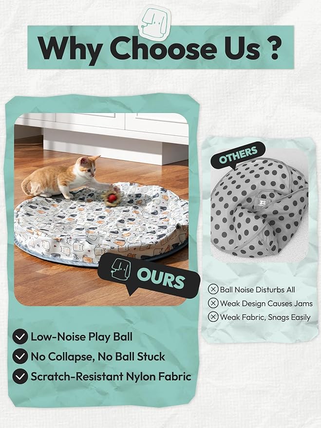 Interactive Cat Toy with Moving Ball, USB Rechargeable Undercover Hide and Seek Mat for Indoor Cats & Kittens, Automatic Exercise & Entertainment Play Pad