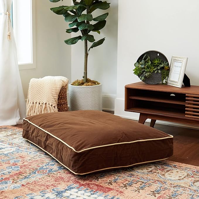 South Pine Porch Buddy Reversible Rectangle Pillow Style Microfiber Dog Bed with Removable, Machine-Washable Cover, Cocoa, Medium (42 in. x 30 in.)