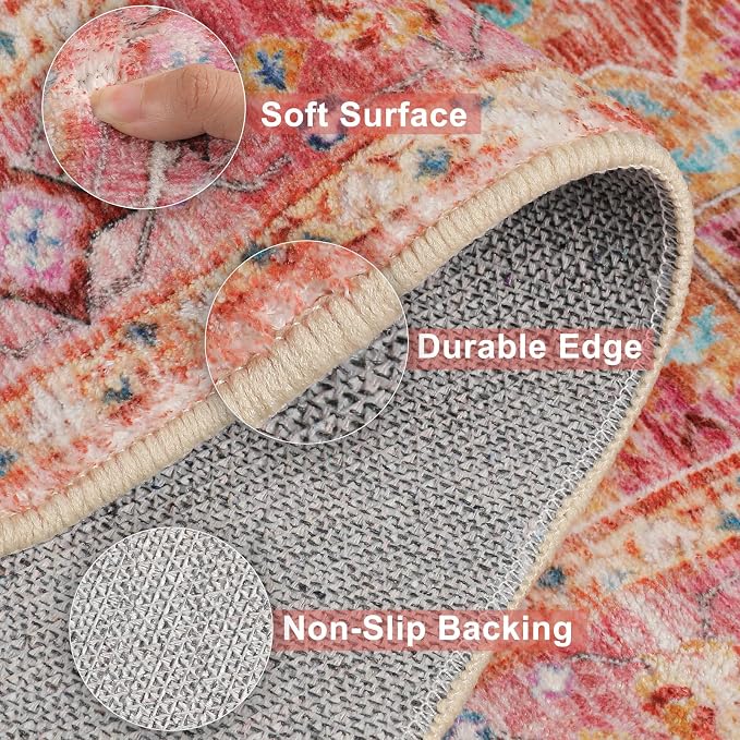 Yamaziot Washable Area Rug for Bedroom, 3x5 Non-Slip Boho Vintage Living Room