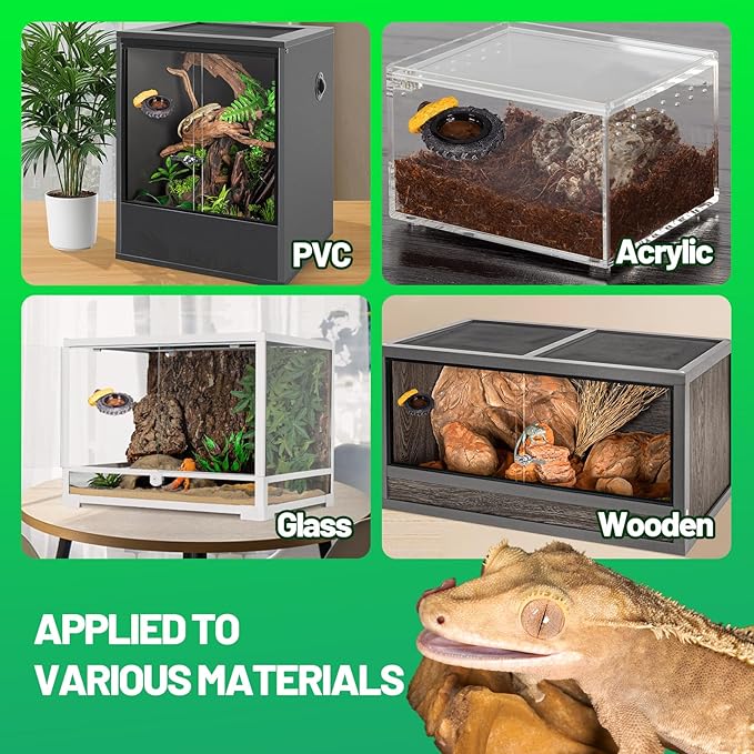 Gecko Gecko Feeder Ledge, Magnetic Reptile Feeding Ledge with 2 Food Bowls, Natural Tire-Design Resin Base for Bearded Dragon, Snake, Frog in Glass/PVC/Acrylic/Wood Tanks