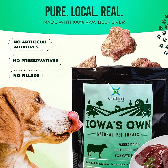 Simplified Freeze Dried Beef Liver Treats for Dogs & Cats – 100% Natural Single Ingredient – High Protein Snack – All Breeds – Made in USA – 4oz Bag (Small size pieces for cats & dogs under 15lbs)