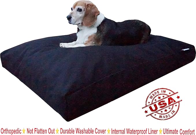 Dogbed4less XL Memory Foam Dog Bed Pillow with Waterproof Liner and Durable Pet Bed Canvas Cover 40X35 Inches, Black