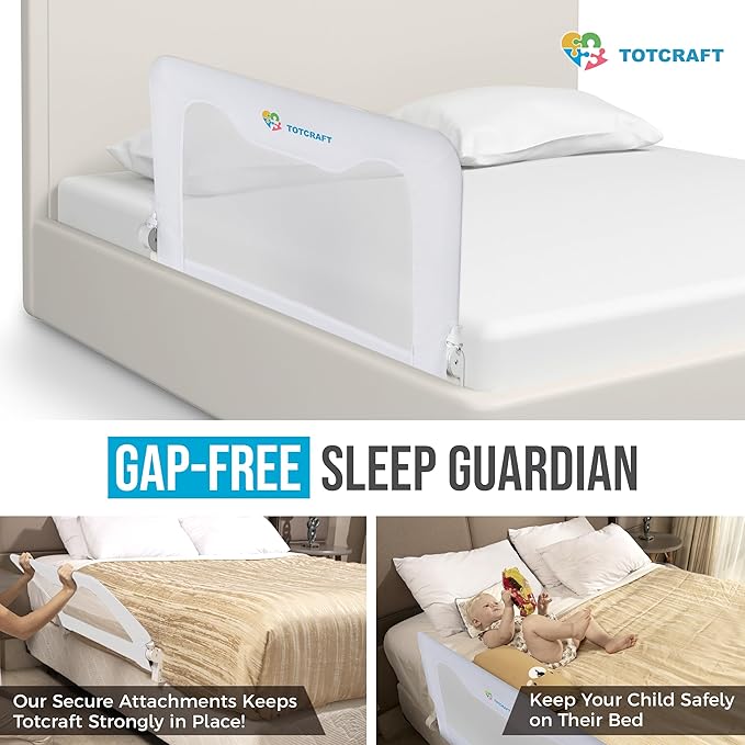 TotCraft Bed Safety Rails for Toddlers - Bed Rail Guard for Queen, King, Full Szie, Twin Mattress Bed (White, 35.5W*23.5H Inch (Regular Extra Tall))