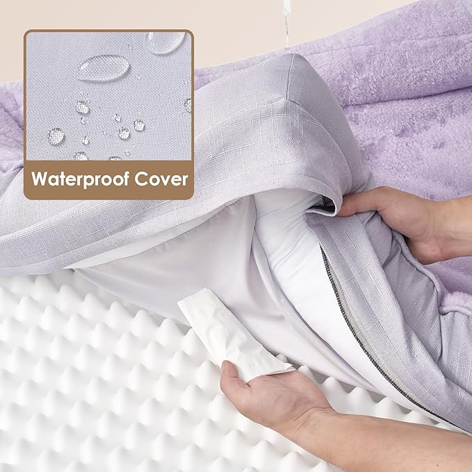 EHEYCIGA Orthopedic Dog Bed for Medium Dog, 35x22x6.5 Inch Memory Foam Dog Couch Bed with Sides, Waterproof Liner & Washable Removable Cover, Bolster Pet Sofa, Purple