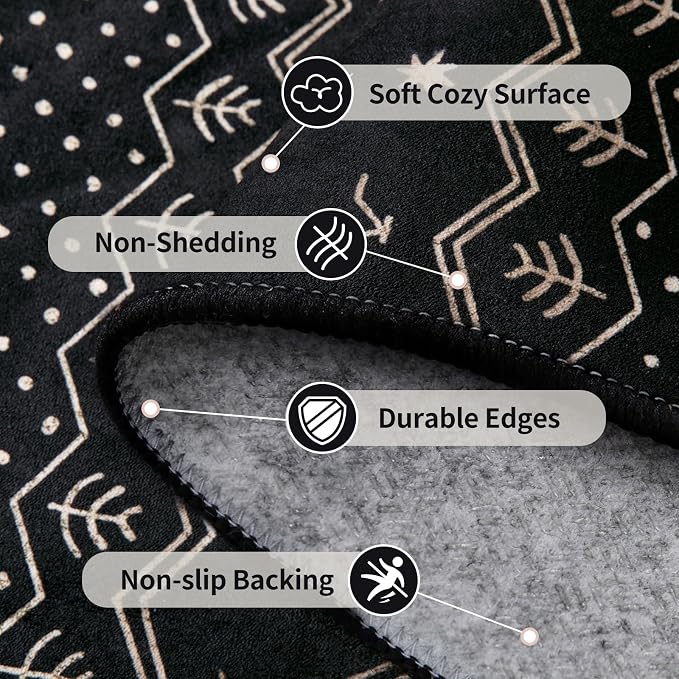 SERISSA 4x6 Area Rugs for Living Room, Washable Non-Slip Black Gold Grad Boho