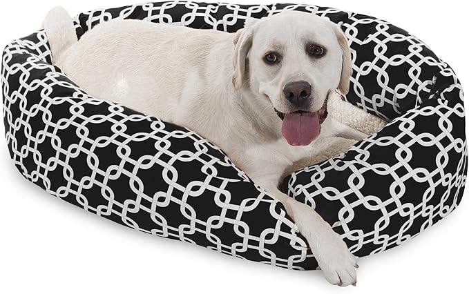 Majestic Pet 40 Inch Links Sherpa Calming Dog Bed Washable – Cozy Soft Round Dog Bed with Spine for Head Support - Fluffy Donut Dog Bed 40x29x9 (inch) – Round Pet Bed Large - BLACK