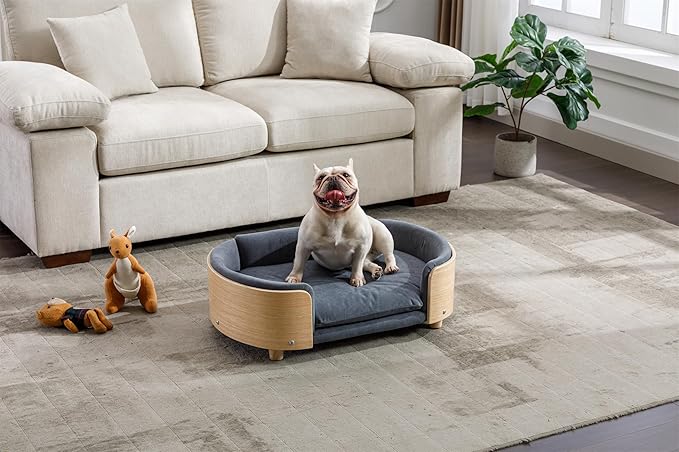 Dog Crate Furniture Elevated Pet Sofa Bed with Solid Wood Legs - Mid Size Indoor Dog House Kennel Cage for Medium Dogs,Darkgrey