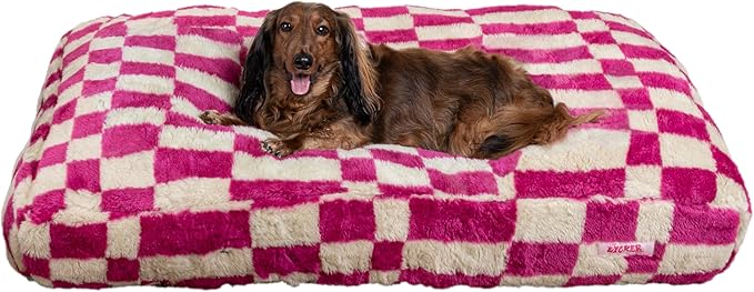 DBD3001H-XL Mabel 49.5" x 31.5" Designer Modern Ultra Soft Reversible Plush Rectangular Pet Bed with Washable Cover, Raspberry Check