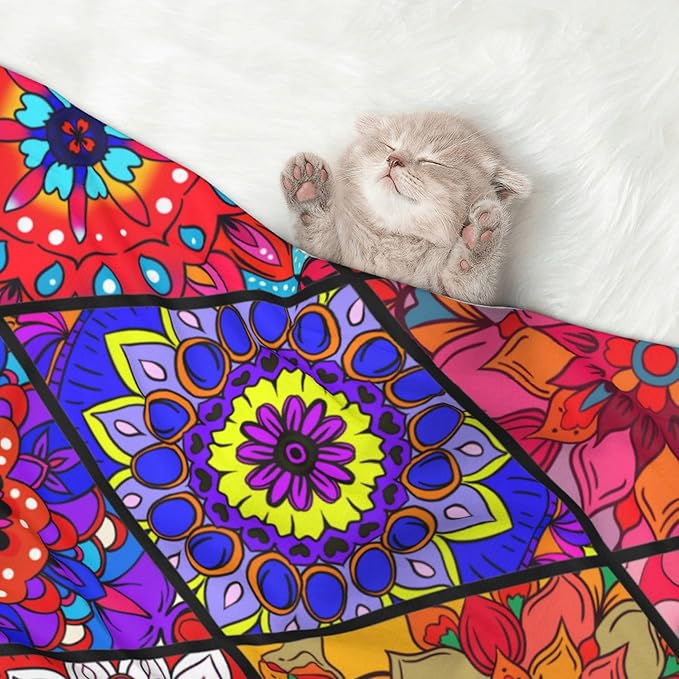 Colorful Boho Blanket for Pet - Floral Dog Blankets 40x30 Puppy Throw Blanket for Couch Sofa Bed