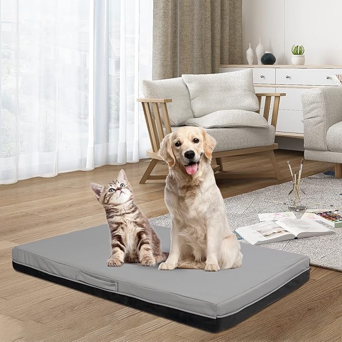 Large Orthopedic Dog Bed, Portable Pet Bed Kennel Mat for Large Dogs Cats, Memory Foam Dog Bed Pillow for Crate with Removable Washable Cover and Nonslip Bottom, 36x27x3.4 Inches