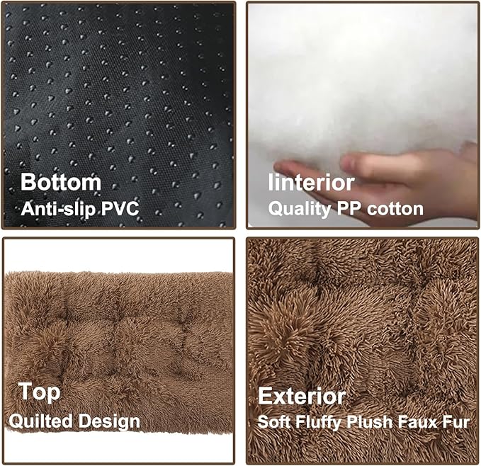 Dog Crate Mat, Dog Bed for Large Dogs, Comfy Fluffy Kennel Pad Anti-Slip for Dog beds & Furniture, Quilted Dog Bed for Pets for Medium/Small Dogs Cats (Color : Khaki, Size : 25x18)