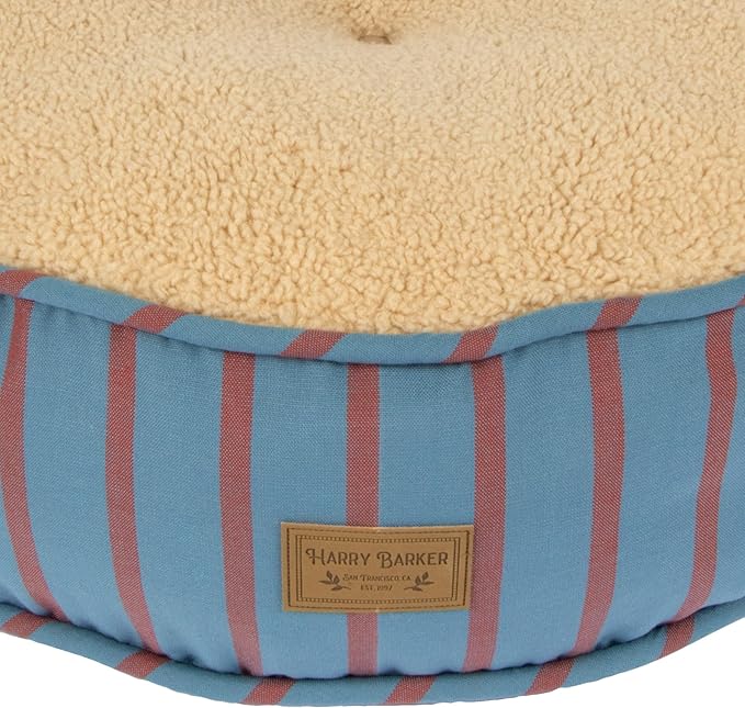 Harry Barker Striped Pillow and Lounger Dog BEDS, Sherpa Pouf Bed