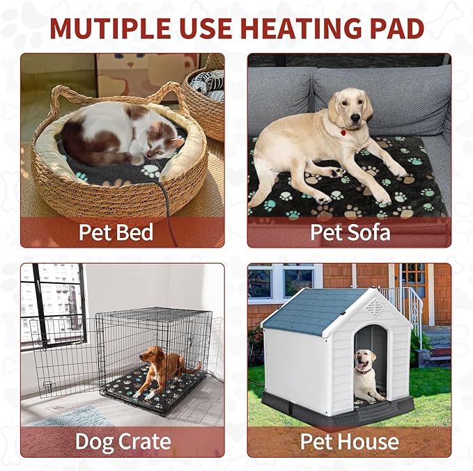 Large Dog Heating Pad 36x24 in with Smart Thermostat Switch and Power Line Protection Tube,Obtained MET and UL Dual Certification,Waterproof Pet Heating Pad for Dogs,with Plush Fabric Cover
