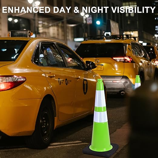 OrangeStar 28" Traffic Cones 6-Pack, Green Safety Cones with Reflective Collars, Weighted Rubber Base for Parking, Construction, Road Safety, Indoor & Outdoor Use