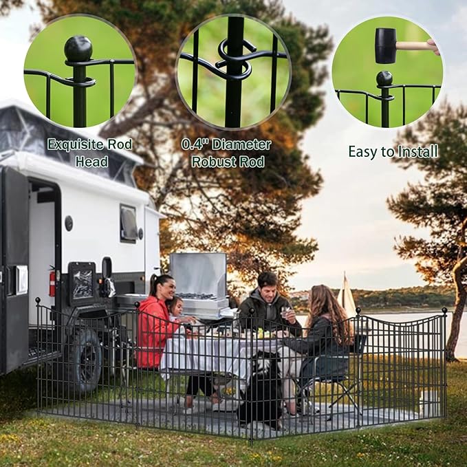 15 Panels No Dig Dog Fence Outdoor for Yard, 32 in(H) X 35.4 ft(L) Decorative Tall Garden Fence Animal Barrier, Rustproof Metal Wire Garden Edging and Borders, Temporary Fencing Stakes