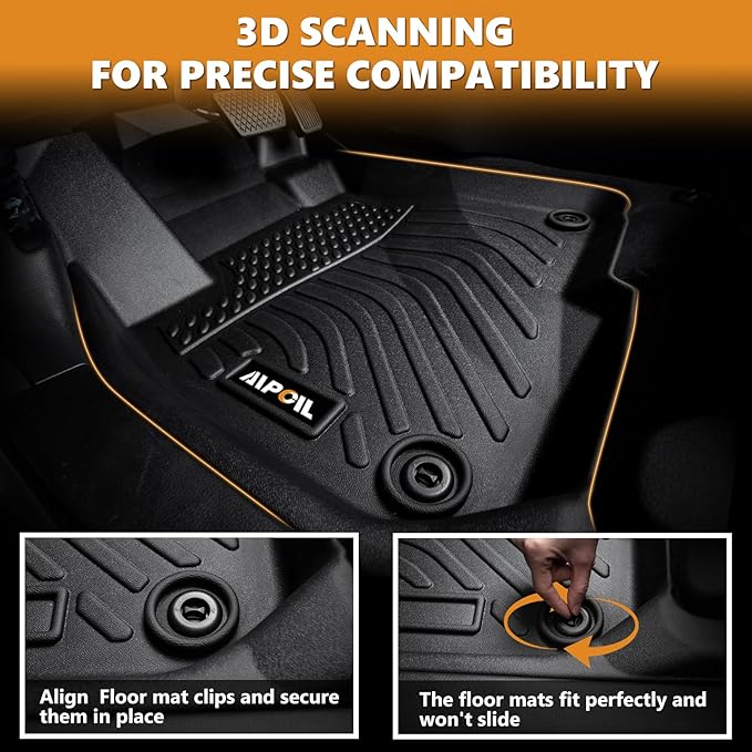 AIPOIL® Floor Mats & Cargo Liner Set for Mitsubishi Outlander 2022-2025 (Not for PHEV or Sport Models) | Fits 1st & 2nd & 3rd Row | All Weather Protection Automotive, Black.