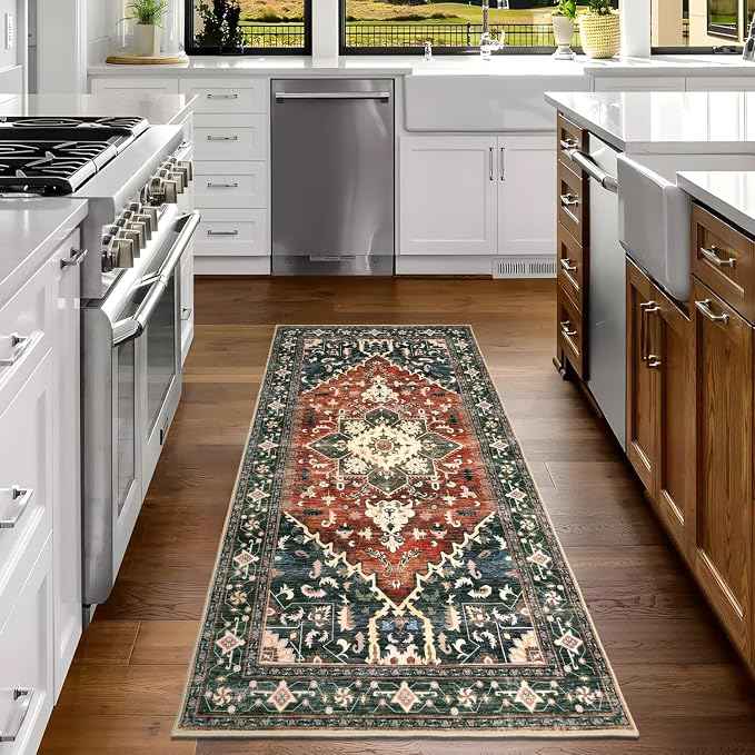 Yamaziot Washable Runner Rug, 3x6 Non-Slip Boho Vintage Hallway Rug