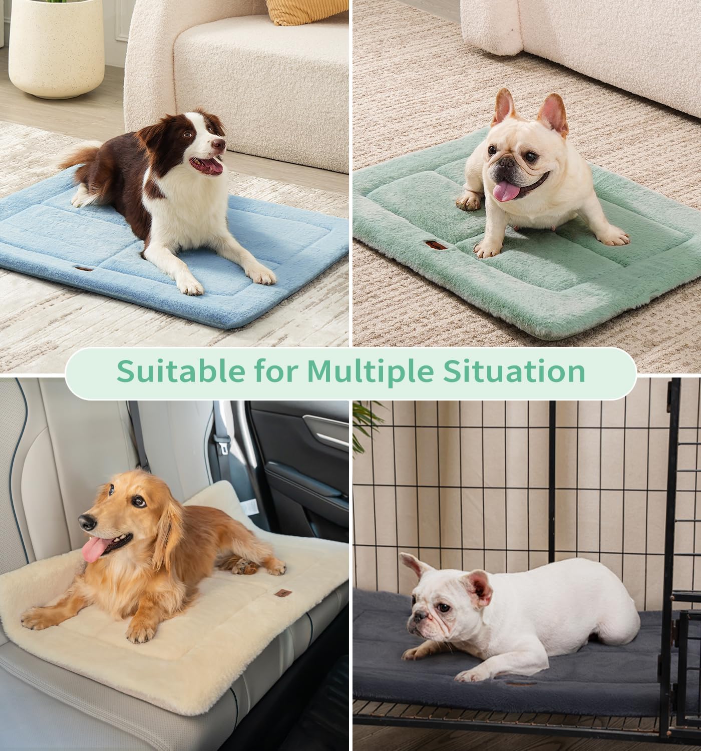Made4Pets Dog Crate Pad Bed for Medium Dogs, Washable & Reversible, Anti-Slip Kennel Mat for Cozy Sleeping, Soft Fluffy Dog Bed for Indoor & Outdoor Use, 29"x21", Green