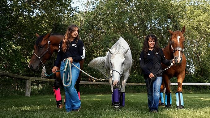 Warrior Fly Boots for Horses - Breathable Mesh Horse Boots for Fly Protection & Leg Comfort - Set of 4 (Trojan Warrior, Neon Orange)