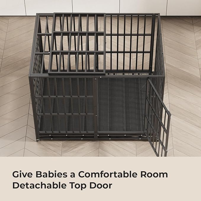60 Inch Heavy Duty Dog Crate Indestructible XL Steel Escape Proof, Indoor High Anxiety Cage Kennel with Wheels, Removable Tray, Extra Large Kennel XL XXL