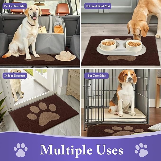 Buganda Dog Door Mat for Muddy Paws, Absorbent Dirt Trapper Non Slip Indoor Doormats, Washable Low-Profile Mat for Mud Dogs, Entryway Carpet for Inside Floor (40x32 Inches, Brown)