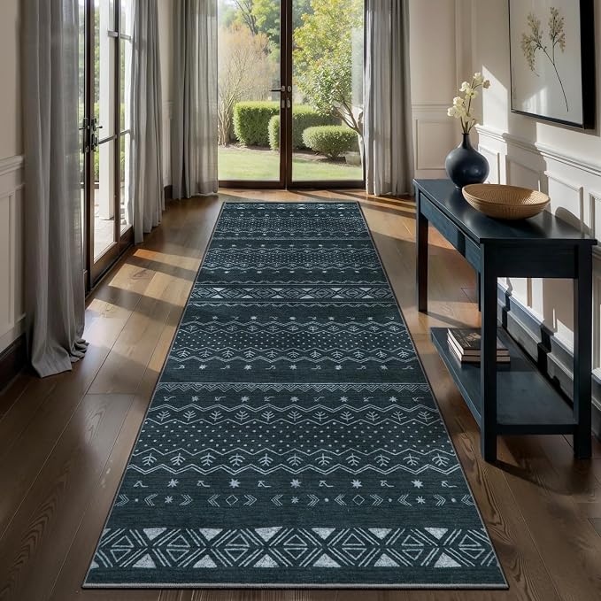 SERISSA Hallway Runner Rug, Soft Low-Pile Geometric Indoor Long Carpet