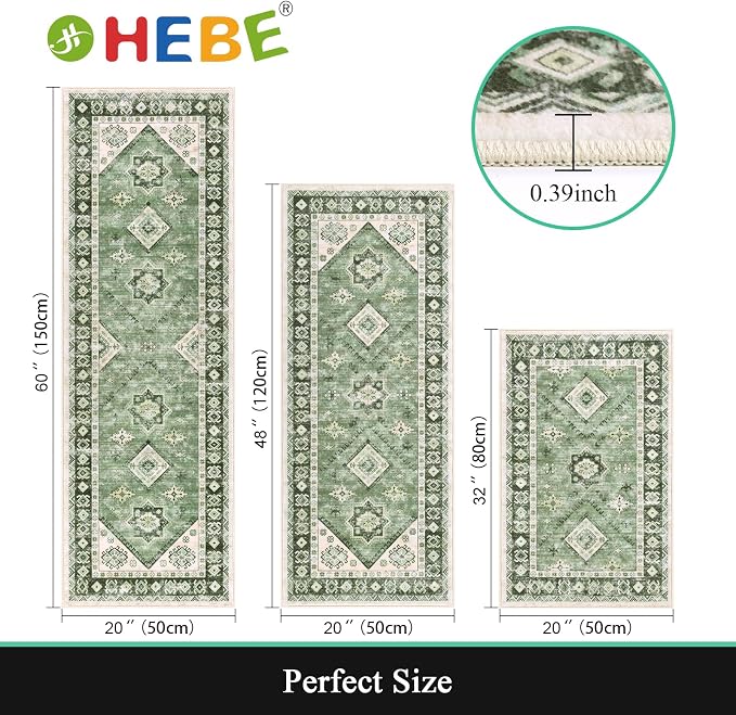 HEBE Boho Kitchen Rug Sets 3 Piece