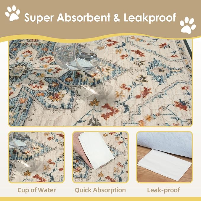 Washable Pee Pad for Dogs Extra Large, 72" x 72" Reusable Puppy Pads Waterproof Dog Rugs, Super Absorbent, Leakproof, Dog Crate Pad, Playpen Mat, Whelping Pads, White Medallion