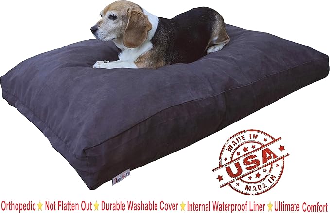 Dogbed4less Medium Memory Foam Dog Bed Pillow with Orthopedic Comfort, Waterproof Liner and Espresso Microsuede Pet Bed Cover 37X27 Inches